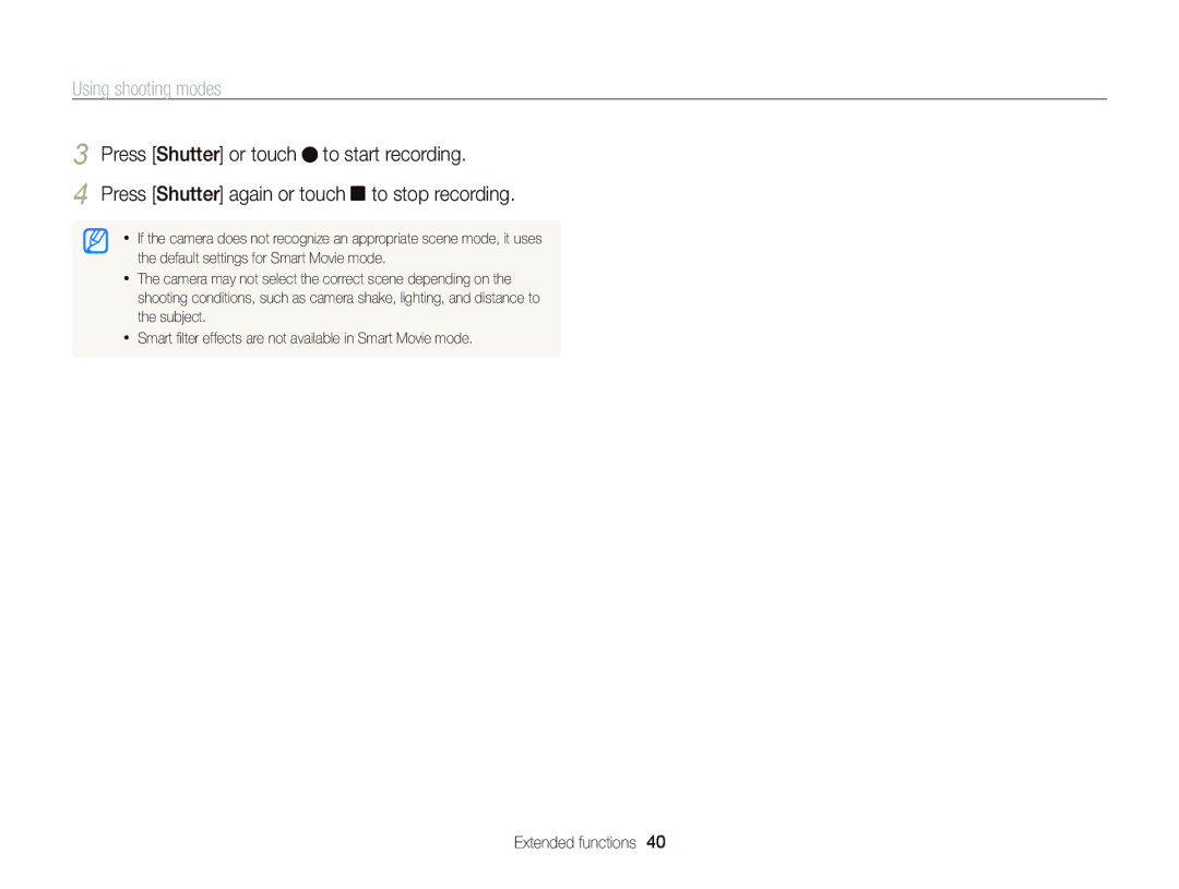 Samsung ST95 user manual Press Shutter again or touch to stop recording 