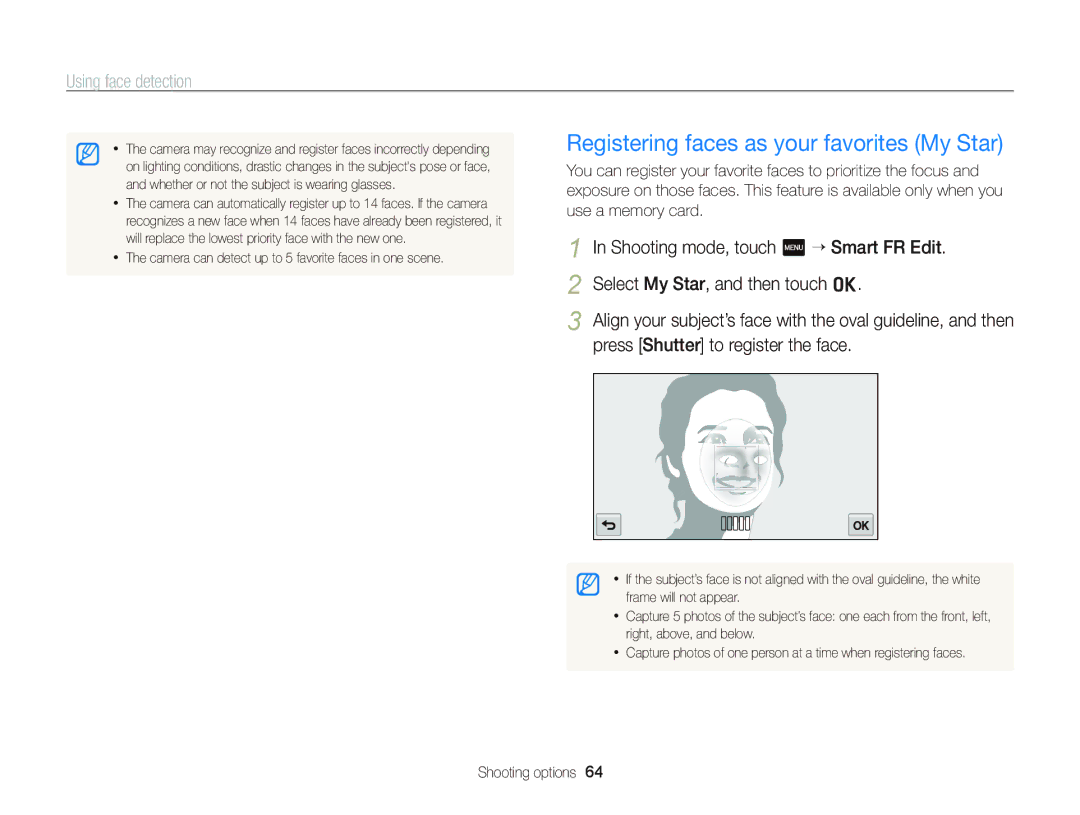 Samsung ST95 user manual Registering faces as your favorites My Star 