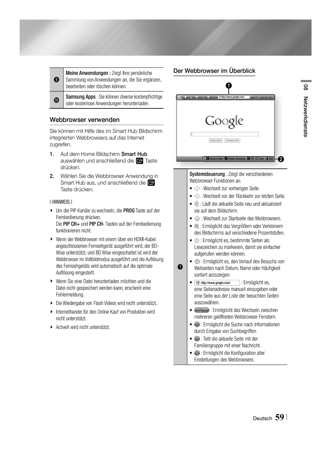 Samsung STB-E7900/EN, STB-E7500/EN manual Webbrowser verwenden, Der Webbrowser im Überblick, Bearbeiten oder löschen können 