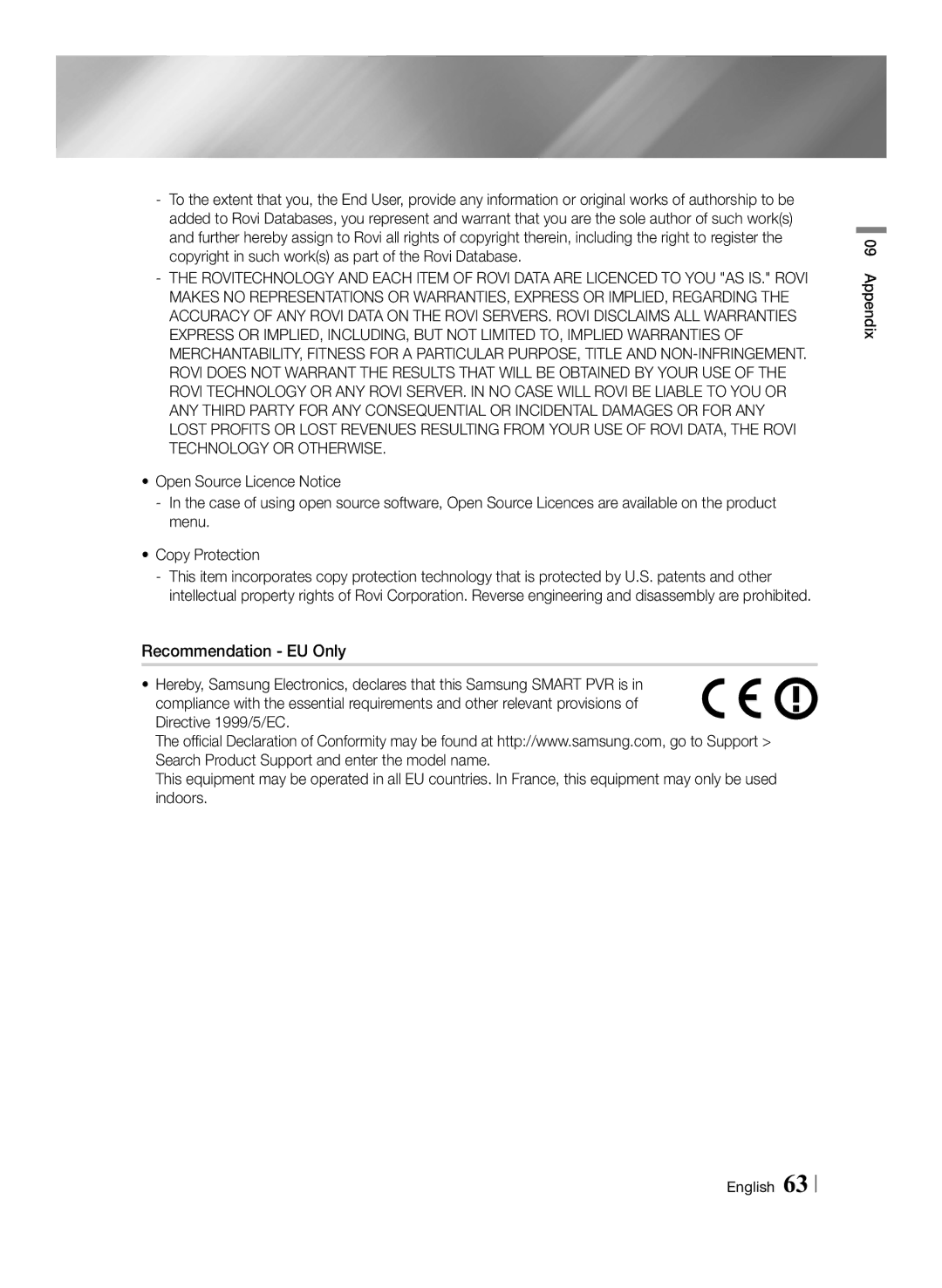 Samsung STB-E7900/EN, STB-E7500/EN manual Appendix English 