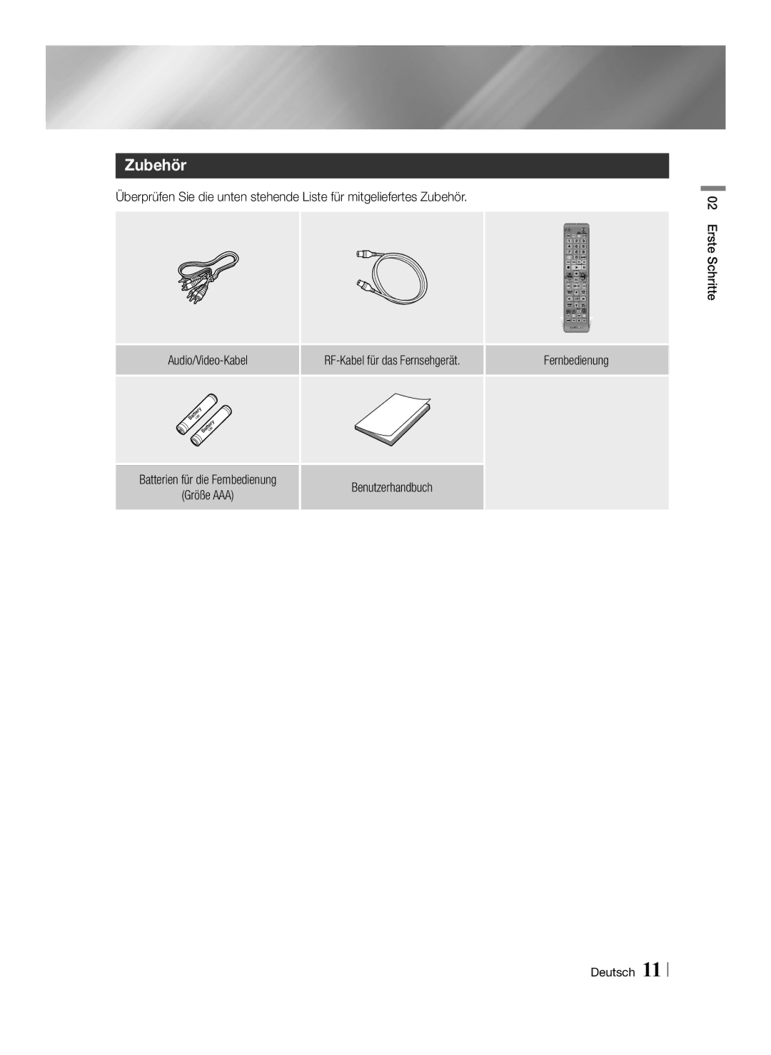 Samsung STB-E7900/EN, STB-E7500/EN manual Zubehör, Audio/Video-Kabel RF-Kabel für das Fernsehgerät 