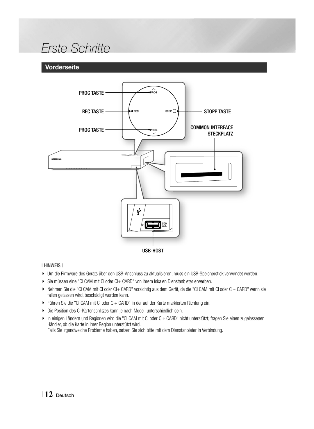 Samsung STB-E7500/EN, STB-E7900/EN manual Vorderseite, Common Interface 