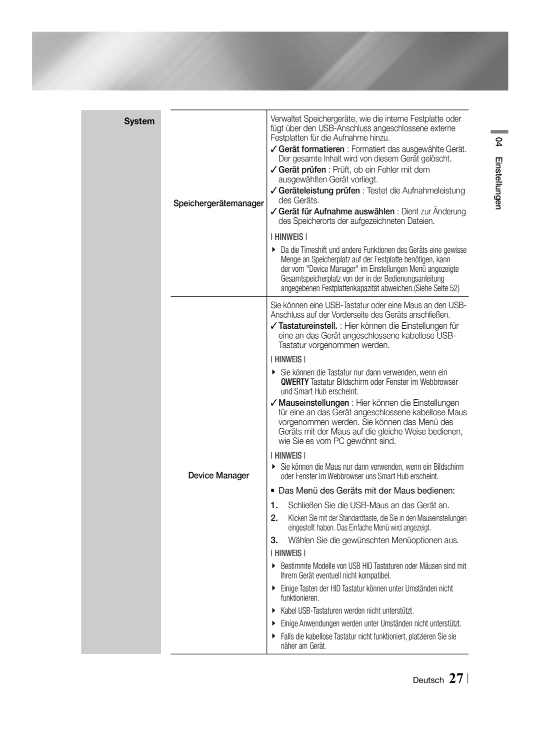 Samsung STB-E7900/EN manual Festplatten für die Aufnahme hinzu,  Gerät prüfen Prüft, ob ein Fehler mit dem, Des Geräts 