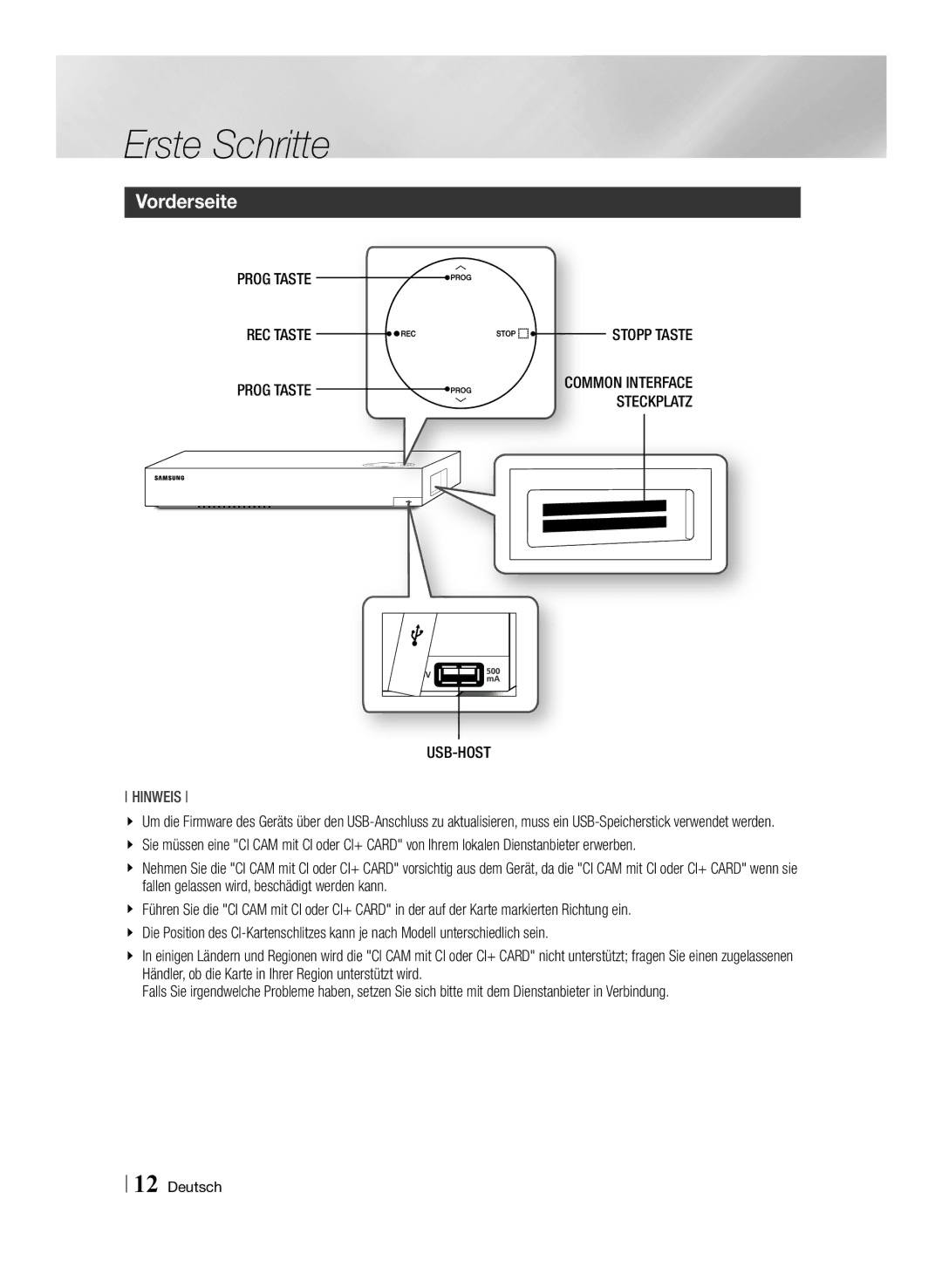 Samsung STB-E7909S/ZG, STB-E7509S/ZG manual Vorderseite, Common Interface 