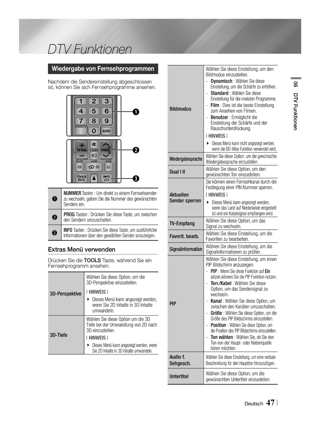 Samsung STB-E7509S/ZG, STB-E7909S/ZG manual DTV Funktionen, Pip 