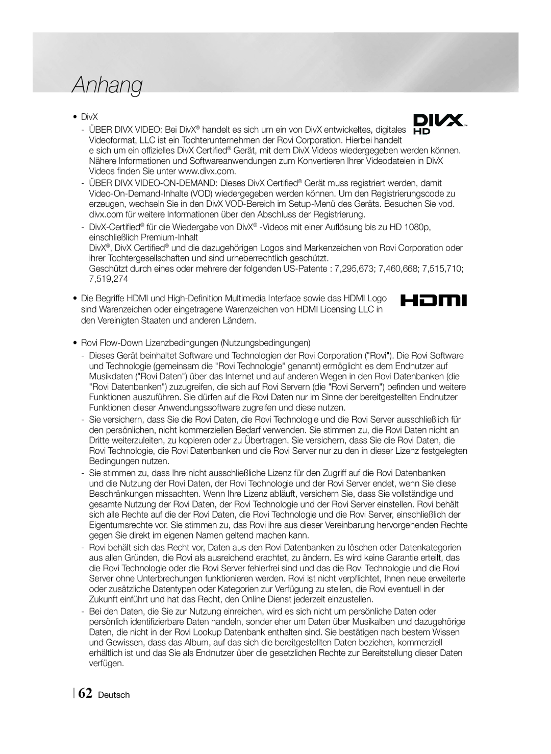 Samsung STB-E7909S/ZG, STB-E7509S/ZG manual DivX 