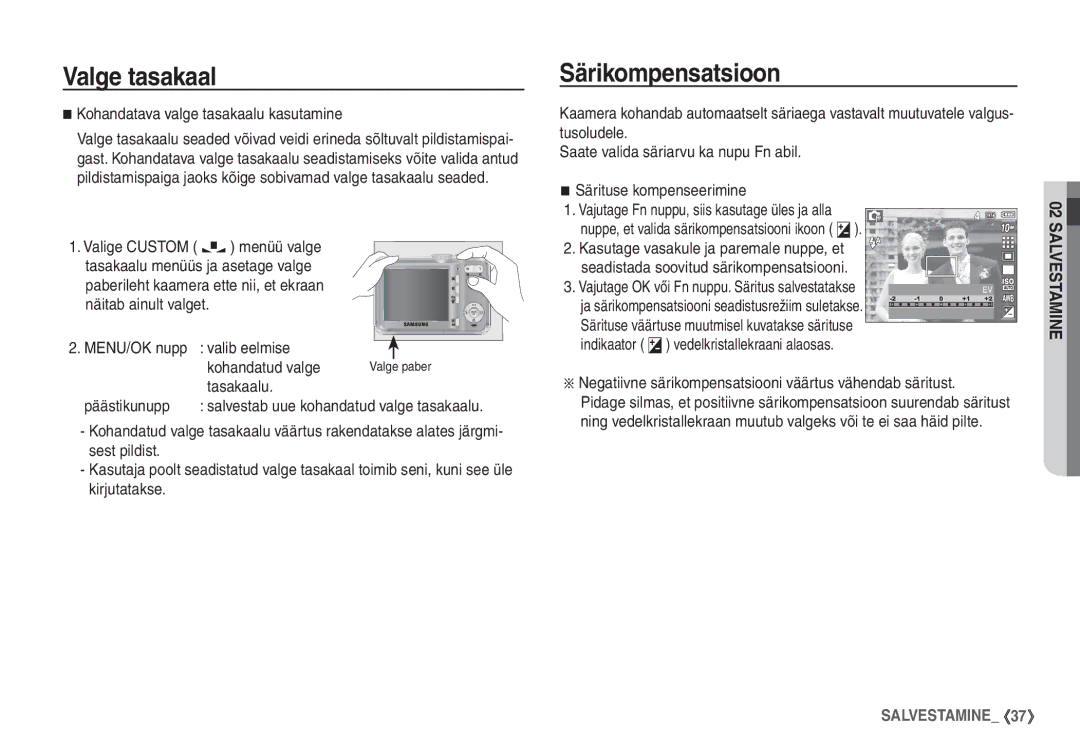 Samsung STC-S1050B Särikompensatsioon, Kohandatava valge tasakaalu kasutamine, Valib eelmise Kohandatud valge, Tasakaalu 