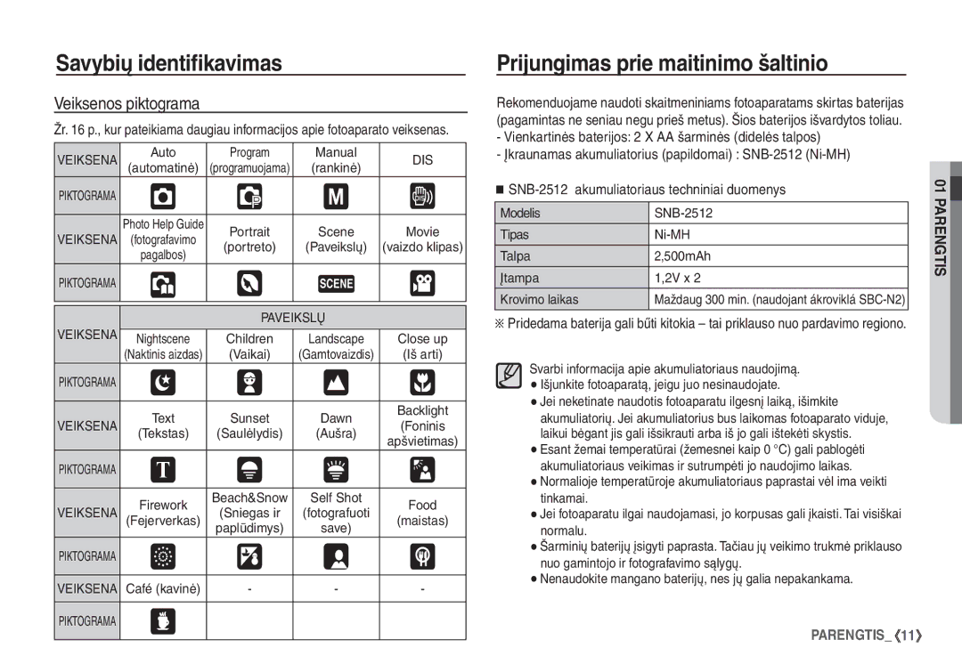 Samsung STC-S1050B manual Prijungimas prie maitinimo šaltinio, Veiksenos piktograma, Auto Program Manual 