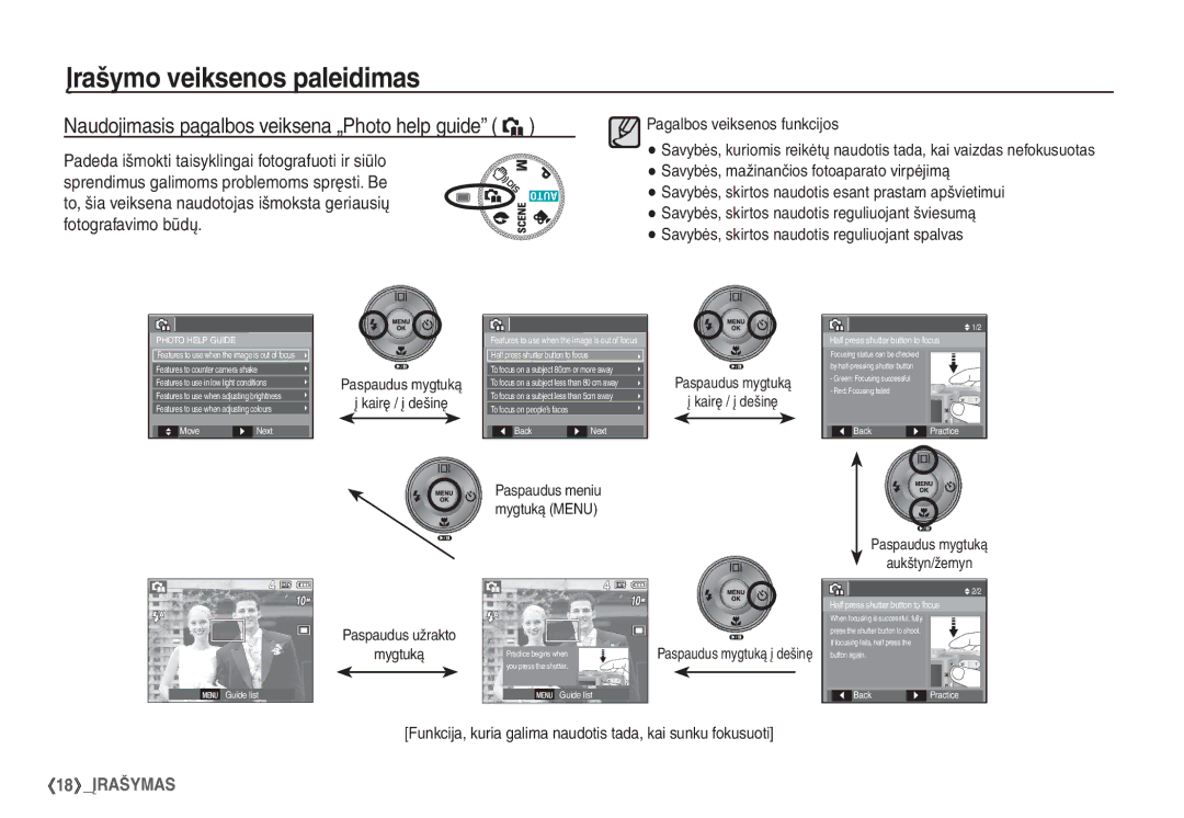 Samsung STC-S1050B manual Naudojimasis pagalbos veiksena „Photo help guide ` 