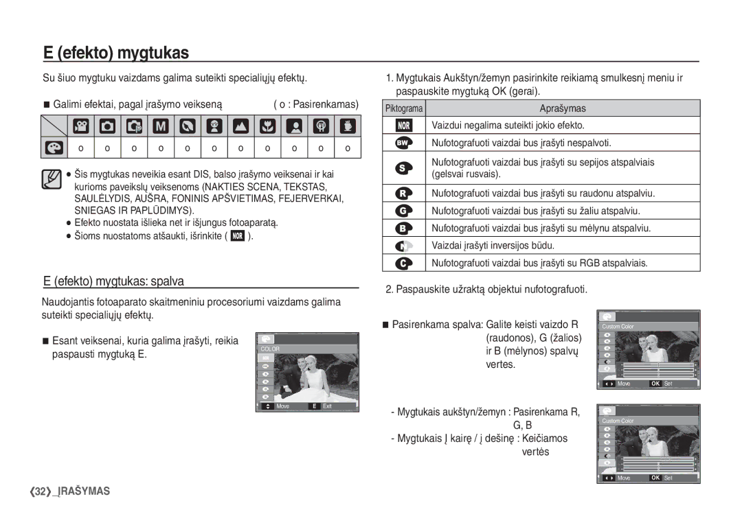 Samsung STC-S1050B manual † Š ‰, Efekto mygtukas spalva, Paspausti mygtuką E 