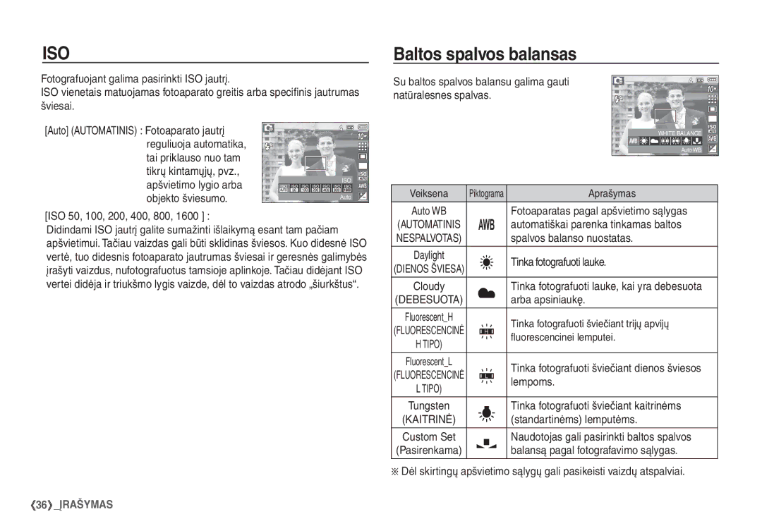 Samsung STC-S1050B manual Baltos spalvos balansas 