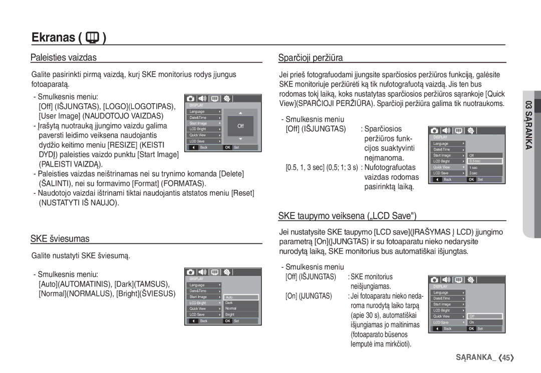 Samsung STC-S1050B manual Paleisties vaizdas, Sparčioji peržiūra, SKE šviesumas SKE taupymo veiksena „LCD Save 