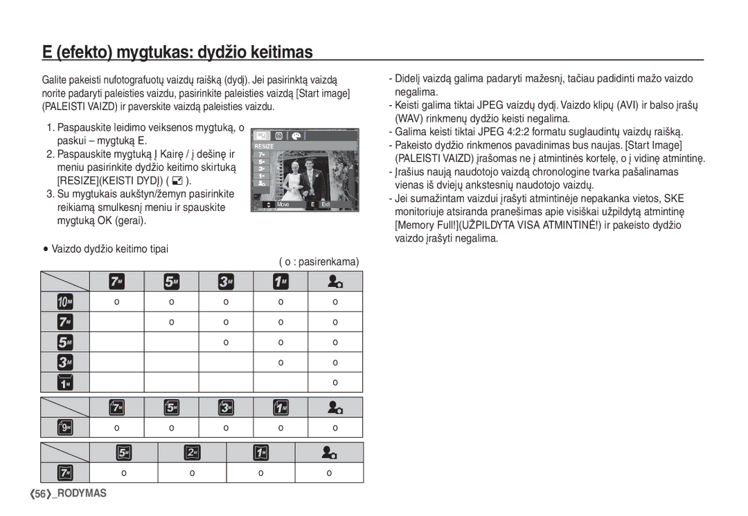 Samsung STC-S1050B manual Efekto mygtukas dydžio keitimas 