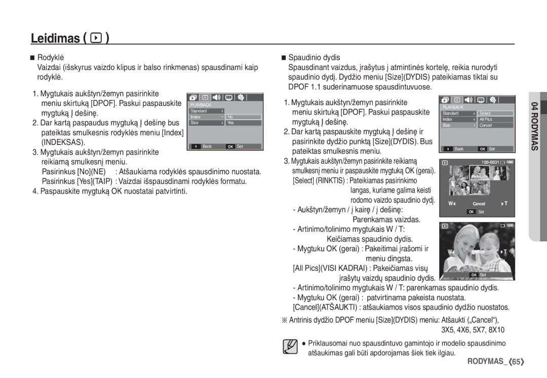 Samsung STC-S1050B Reikiamą smulkesnį meniu Pasirinkus NoNE, Spaudinio dydis, Pateiktas smulkesnis meniu, Meniu dingsta 