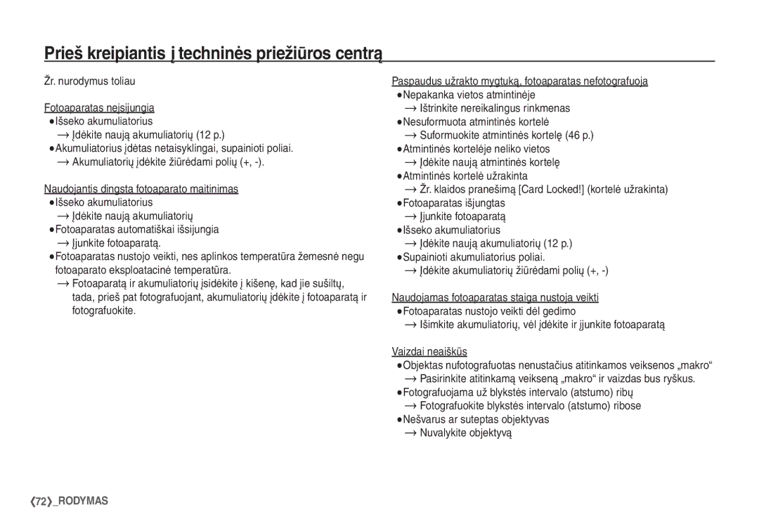 Samsung STC-S1050B manual Prieš kreipiantis į techninės priežiūros centrą 