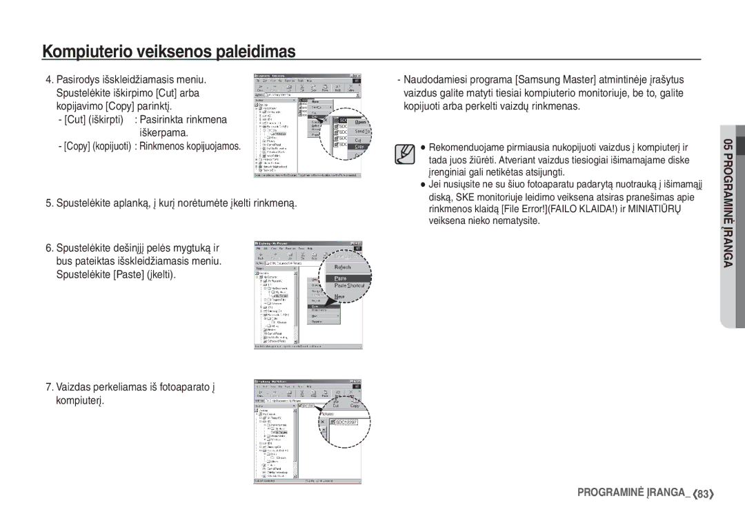 Samsung STC-S1050B manual Kopijavimo Copy parinktį, Vaizdas perkeliamas iš fotoaparato į kompiuterį 