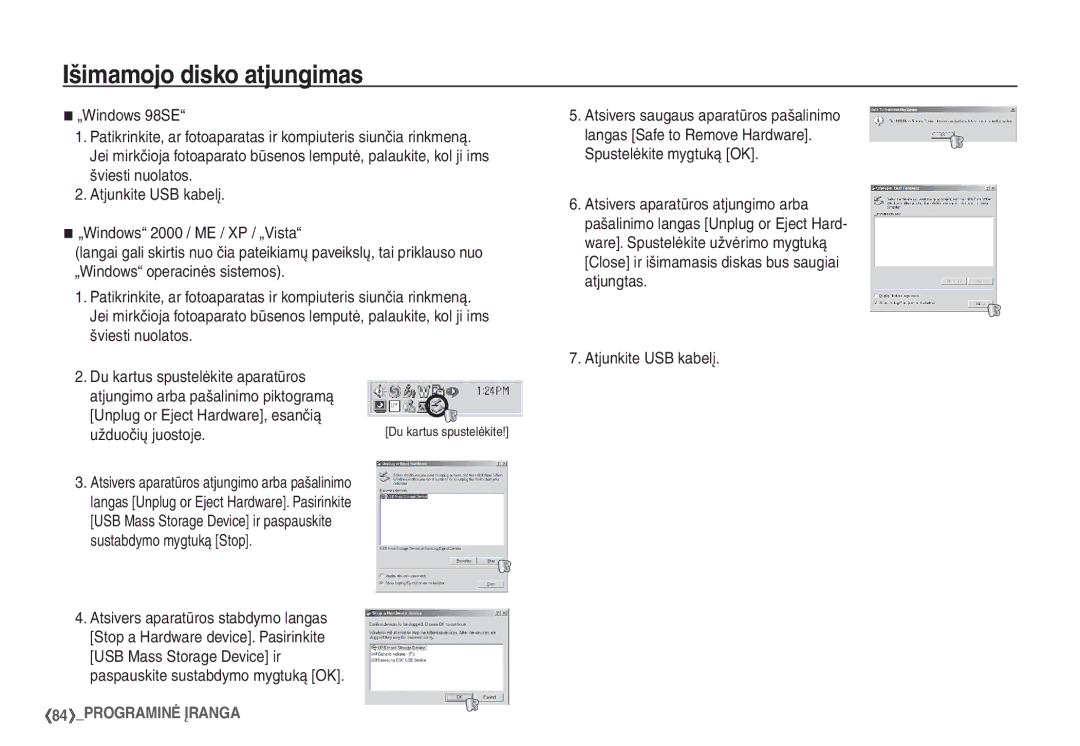 Samsung STC-S1050B manual Išimamojo disko atjungimas, Unplug or Eject Hardware, esančią Užduočių juostoje 