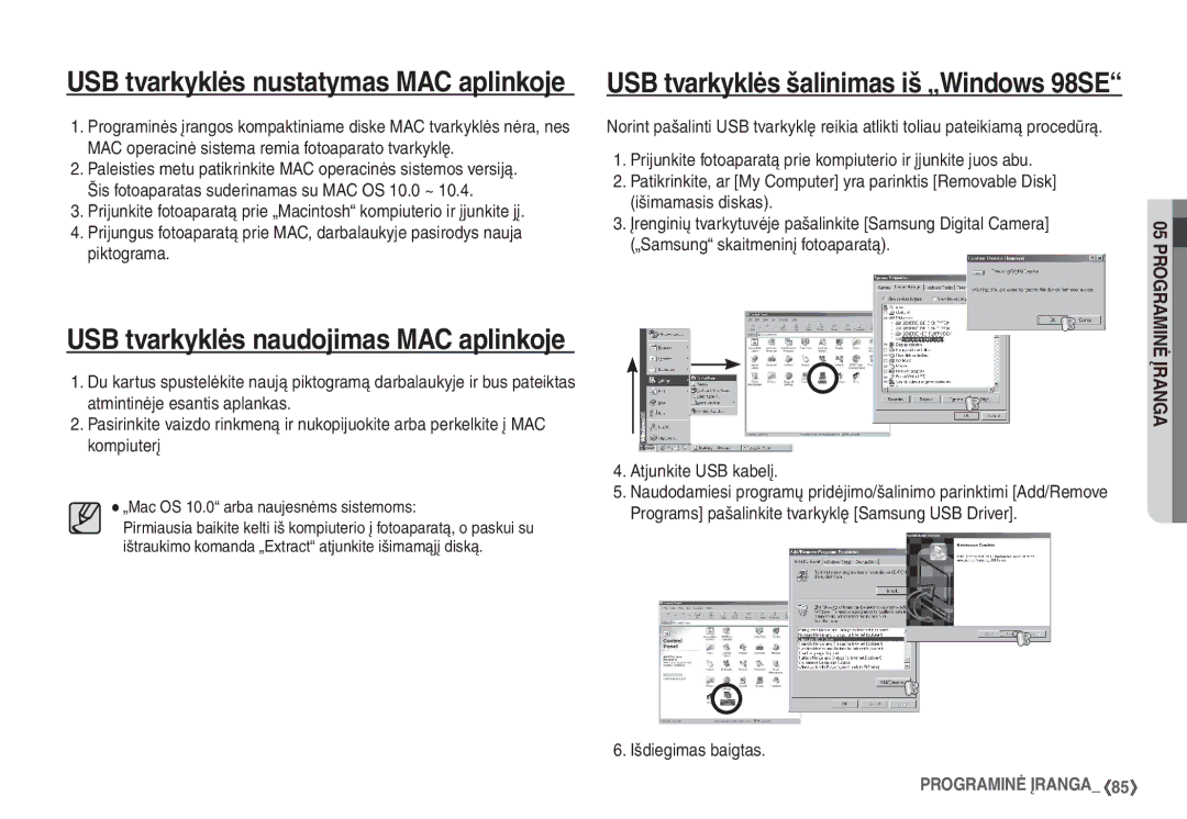 Samsung STC-S1050B manual Išdiegimas baigtas, „Mac OS 10.0 arba naujesnėms sistemoms 