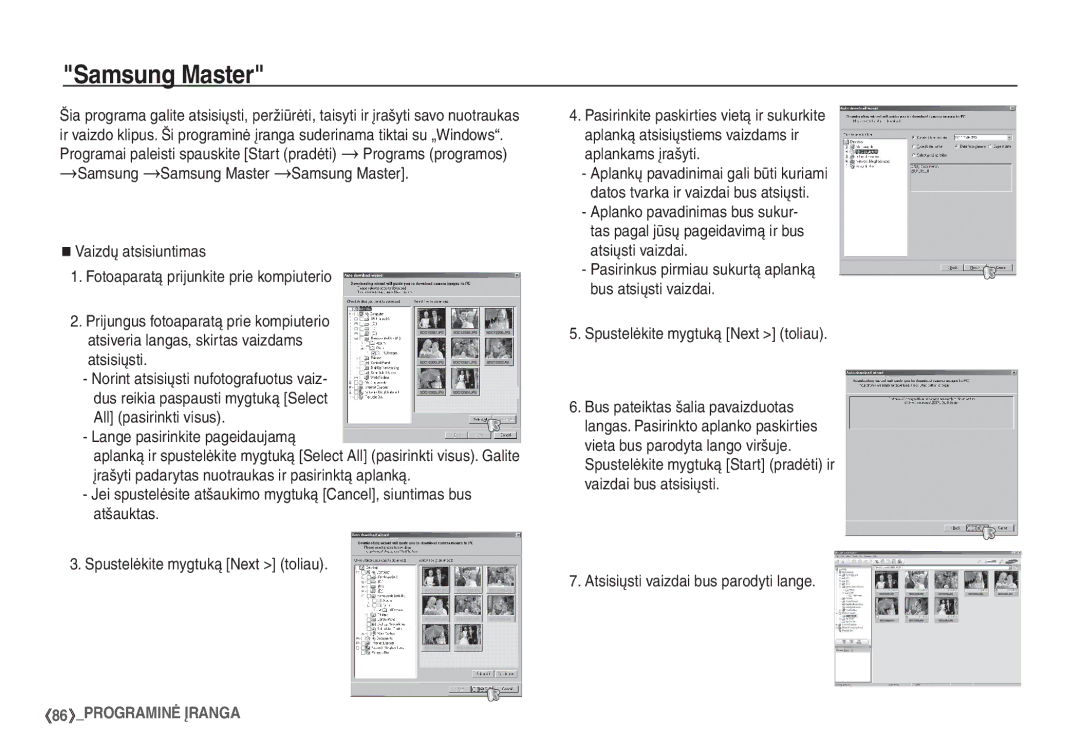 Samsung STC-S1050B manual Samsung Master, Lange pasirinkite pageidaujamą, Atsisiųsti vaizdai bus parodyti lange 