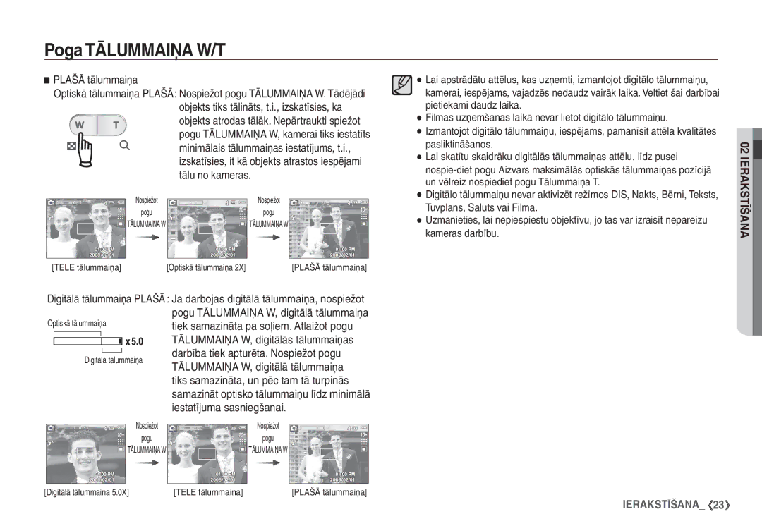 Samsung STC-S1050B manual Plašā tālummaiņa 