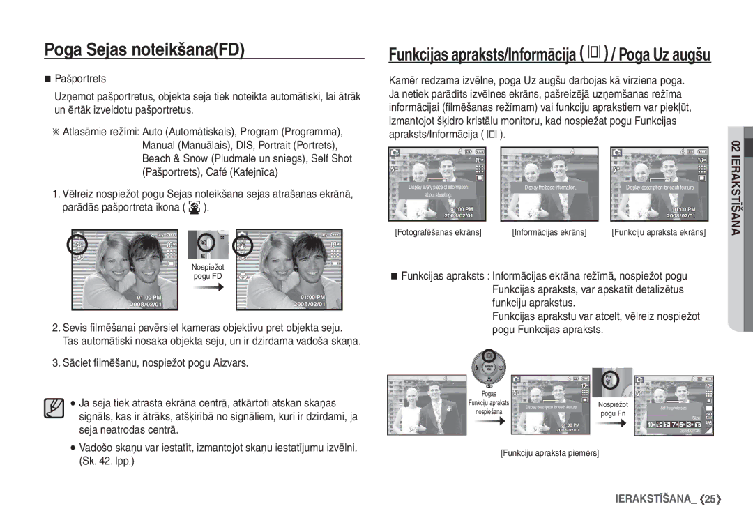 Samsung STC-S1050B Sāciet ﬁlmēšanu, nospiežot pogu Aizvars, Ja seja tiek atrasta ekrāna centrā, atkārtoti atskan skaņas 