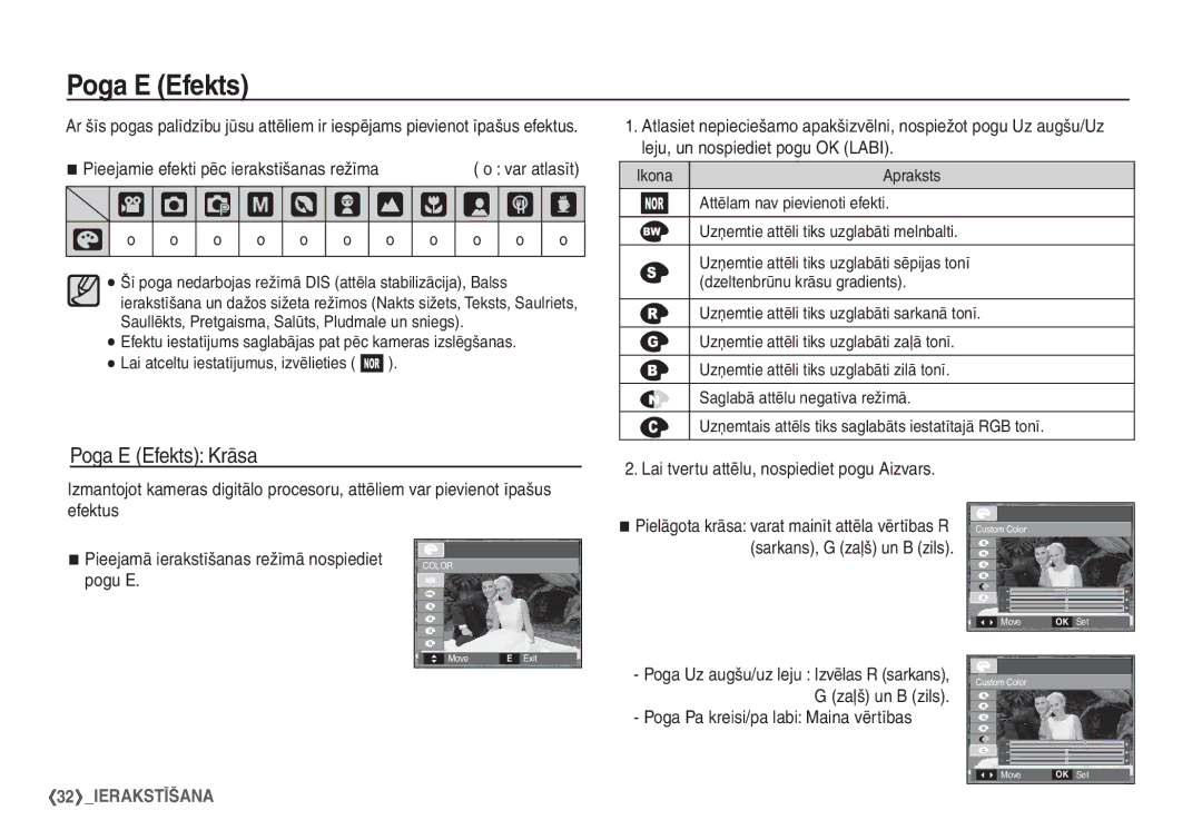 Samsung STC-S1050B manual † Š ‰, Poga E Efekts Krāsa 