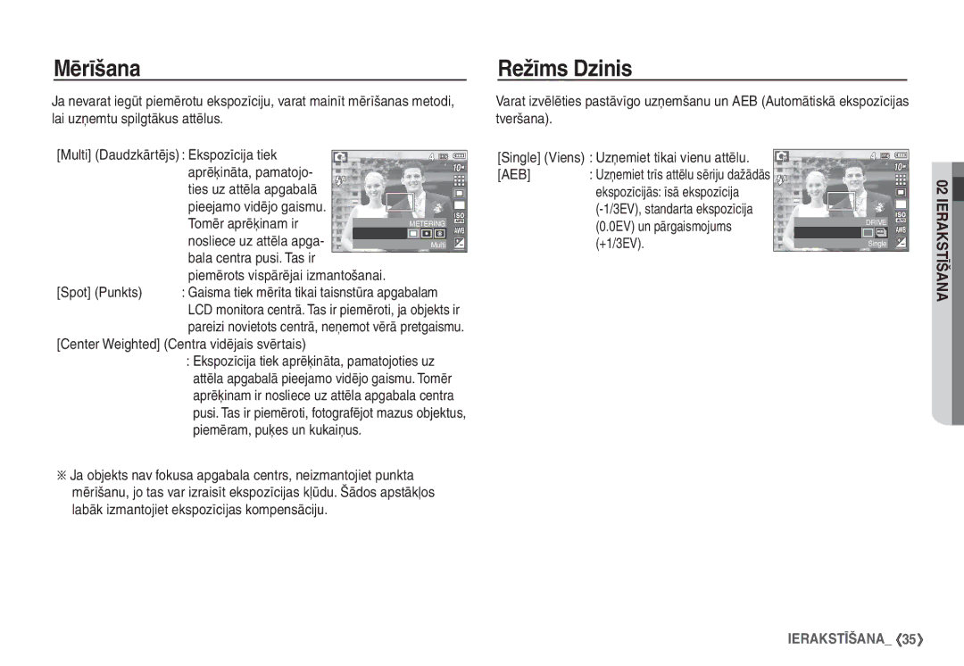 Samsung STC-S1050B manual Mērīšana, Režīms Dzinis, Aeb 