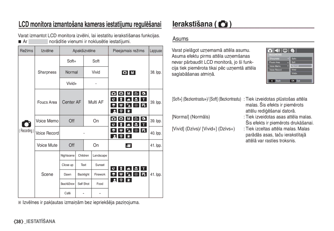 Samsung STC-S1050B manual Ierakstīšana, Asums 