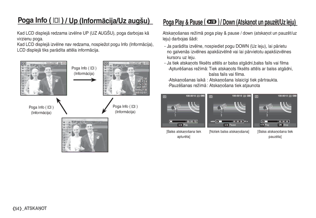 Samsung STC-S1050B manual Poga Info î / Up Informācija/Uz augšu, Poga Info î Informācija 