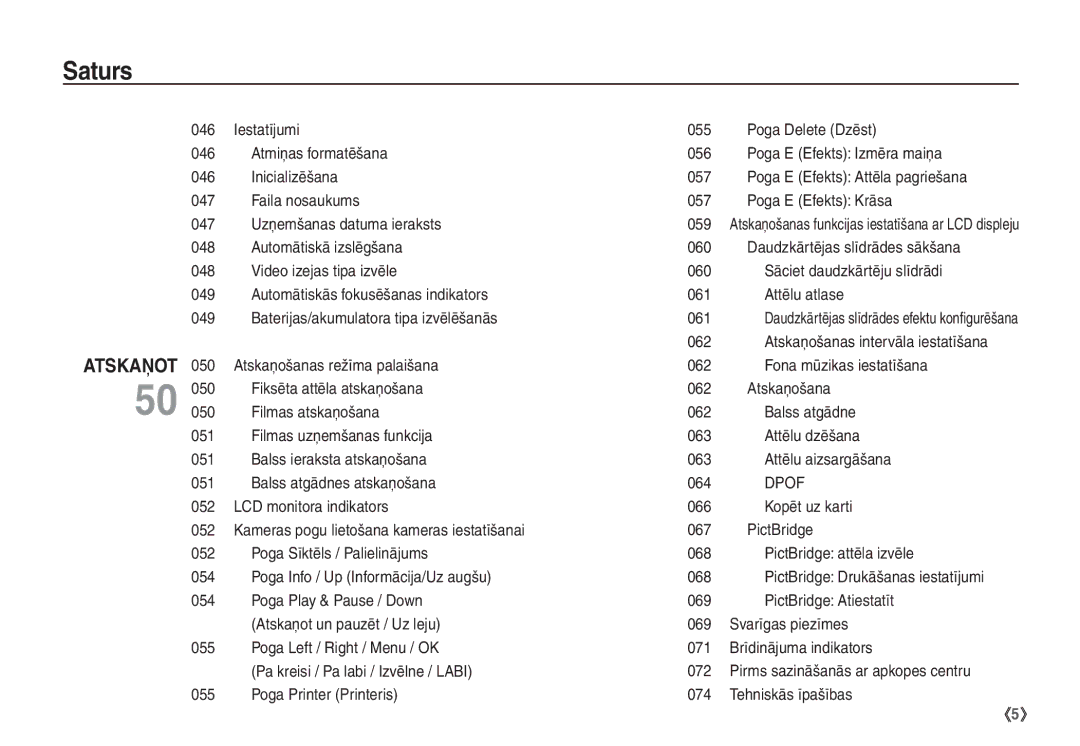 Samsung STC-S1050B manual 062, Dpof, Atskaņošanas intervāla iestatīšana, PictBridge Drukāšanas iestatījumi 