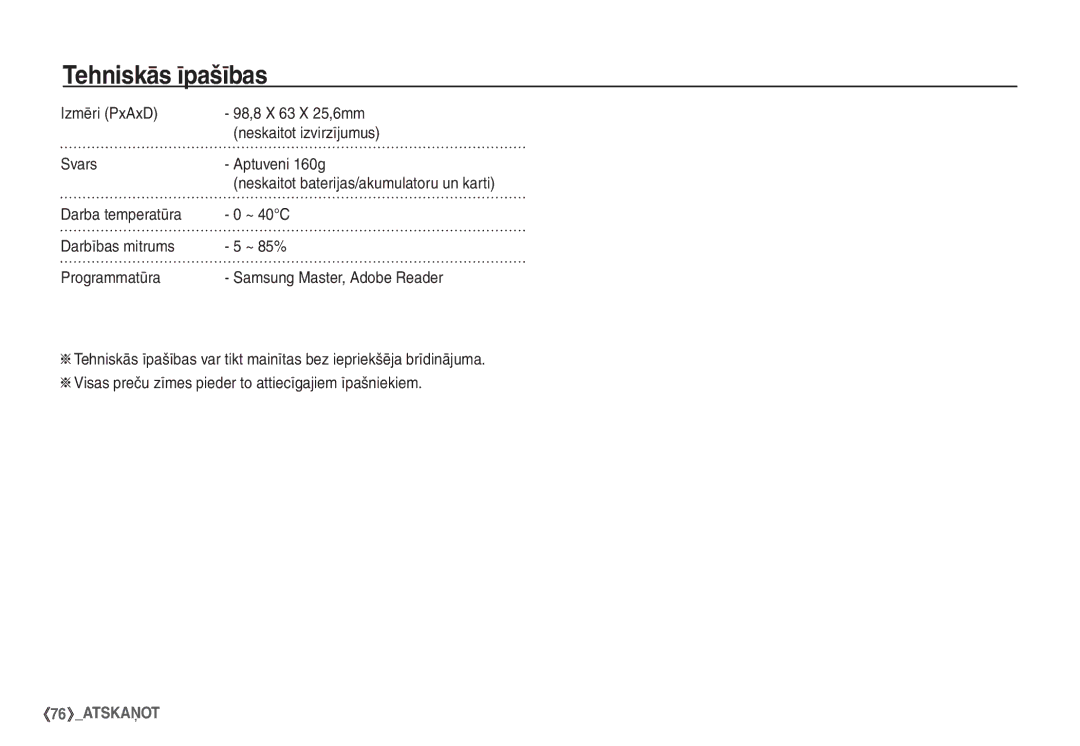 Samsung STC-S1050B manual Neskaitot baterijas/akumulatoru un karti 