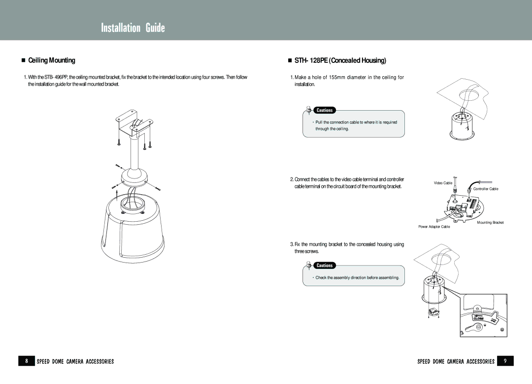 Samsung STH-160PI user manual Ceiling Mounting, STH- 128PE Concealed Housing 