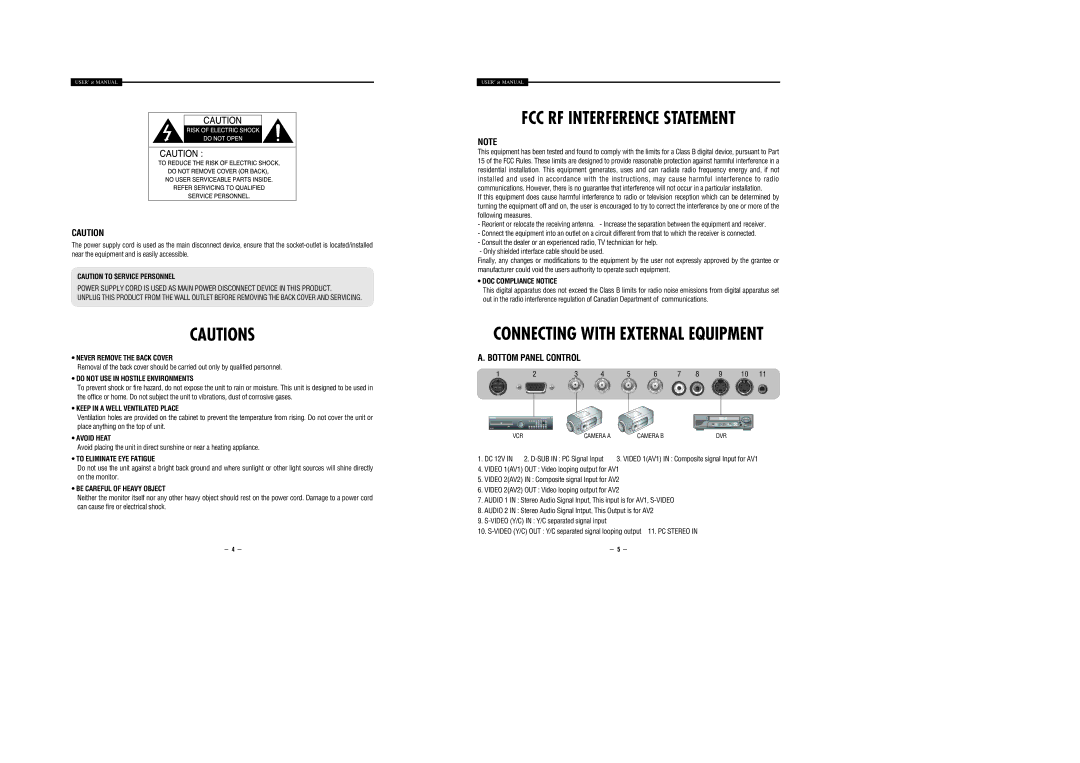 Samsung STM-19LV, STM-17LV instruction manual FCC RF Interference Statement, Bottom Panel Control 