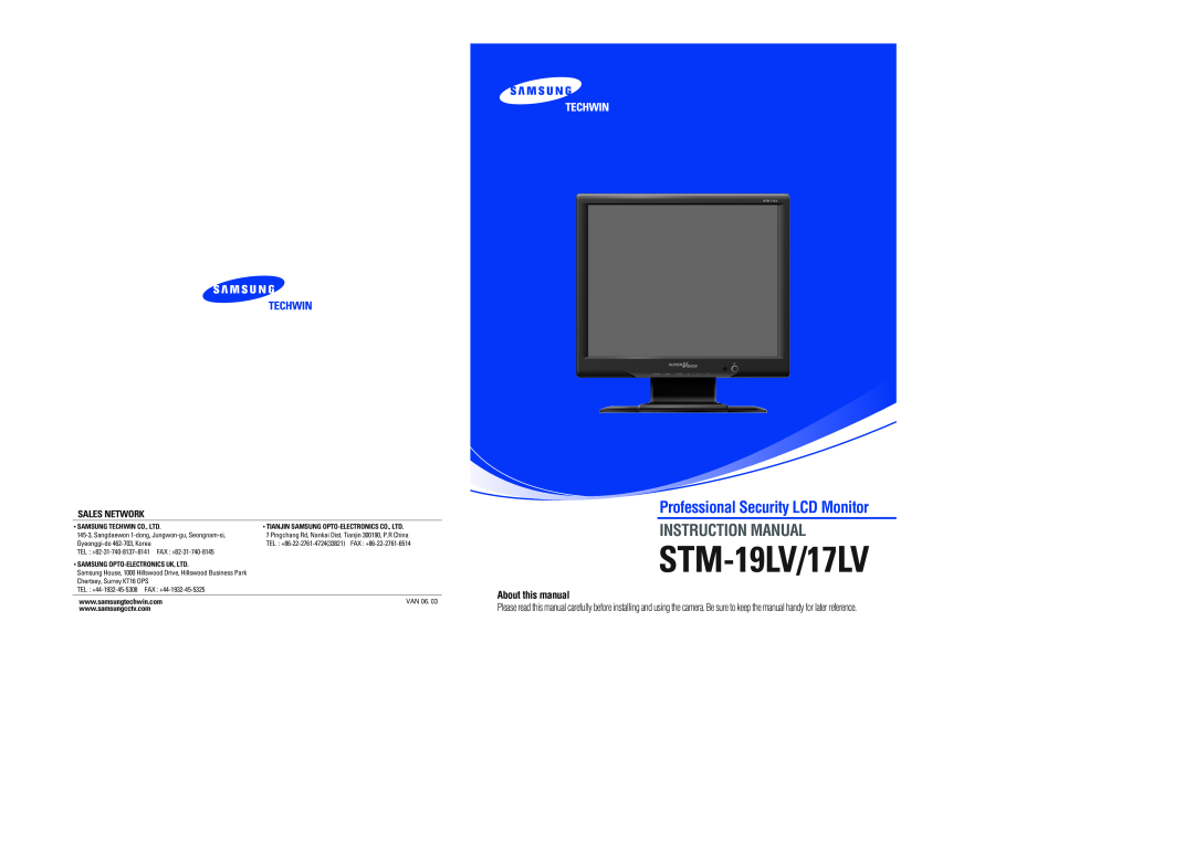 Samsung instruction manual STM-19LV/17LV, Instruction Manual, Professional Security LCD Monitor, Sales Network 