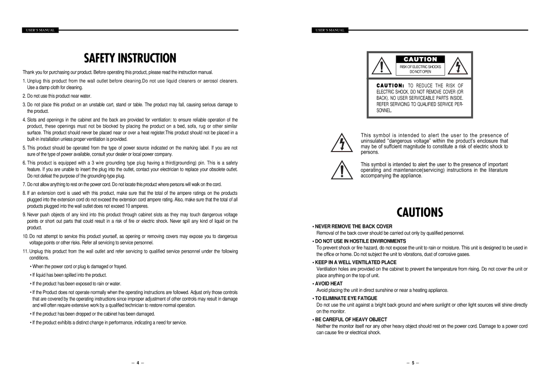 Samsung STM-19LA/17LA user manual Safety Instruction, Do not USE in Hostile Environments 