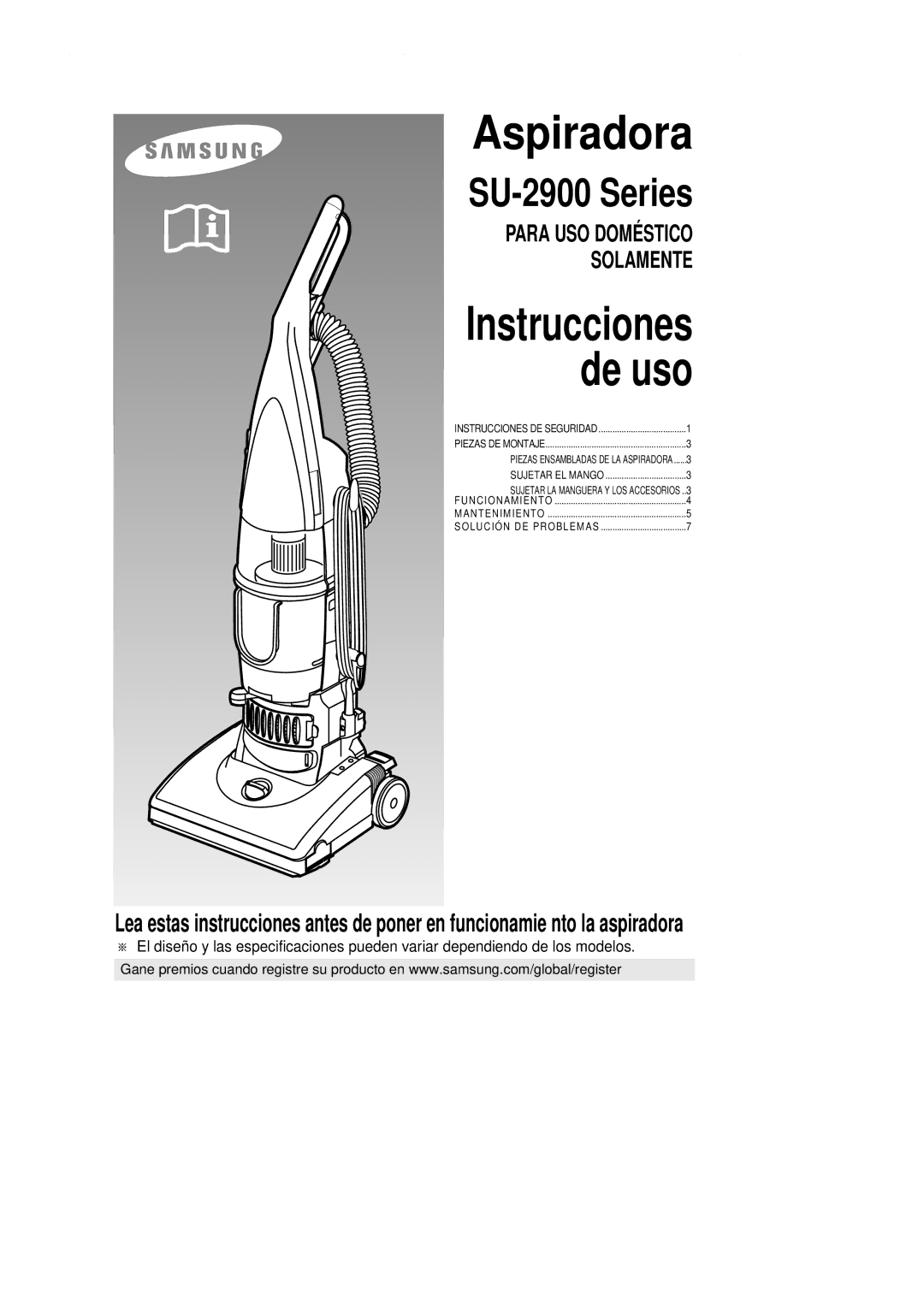 Samsung SU-2900 operating instructions Aspiradora 