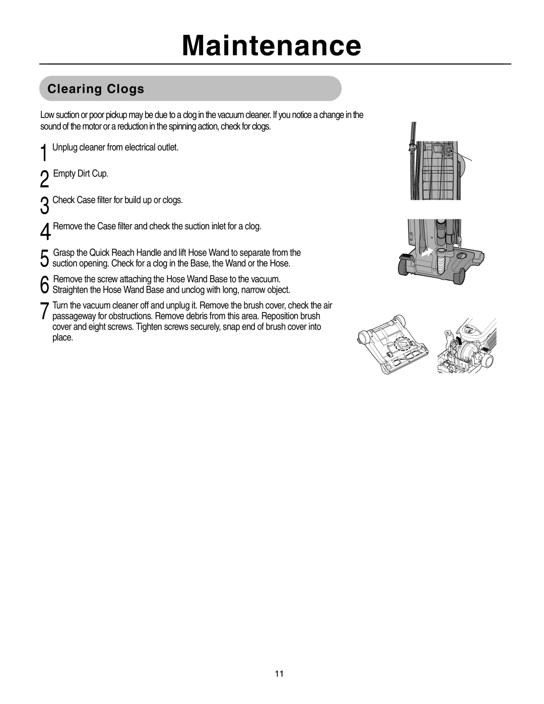 Samsung SU-8500 operating instructions Clearing Clogs 