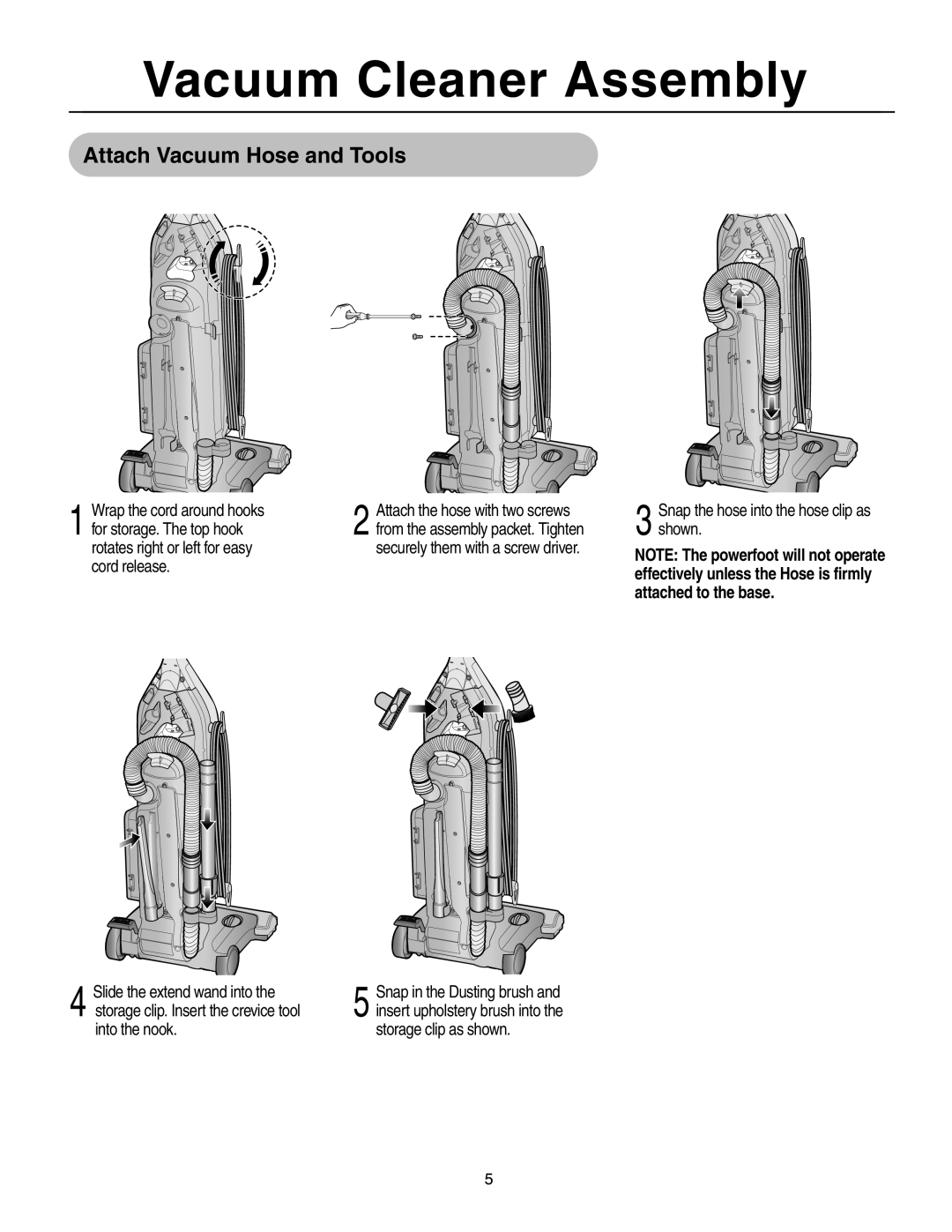 Samsung SU-8500 operating instructions Attach Vacuum Hose and Tools 