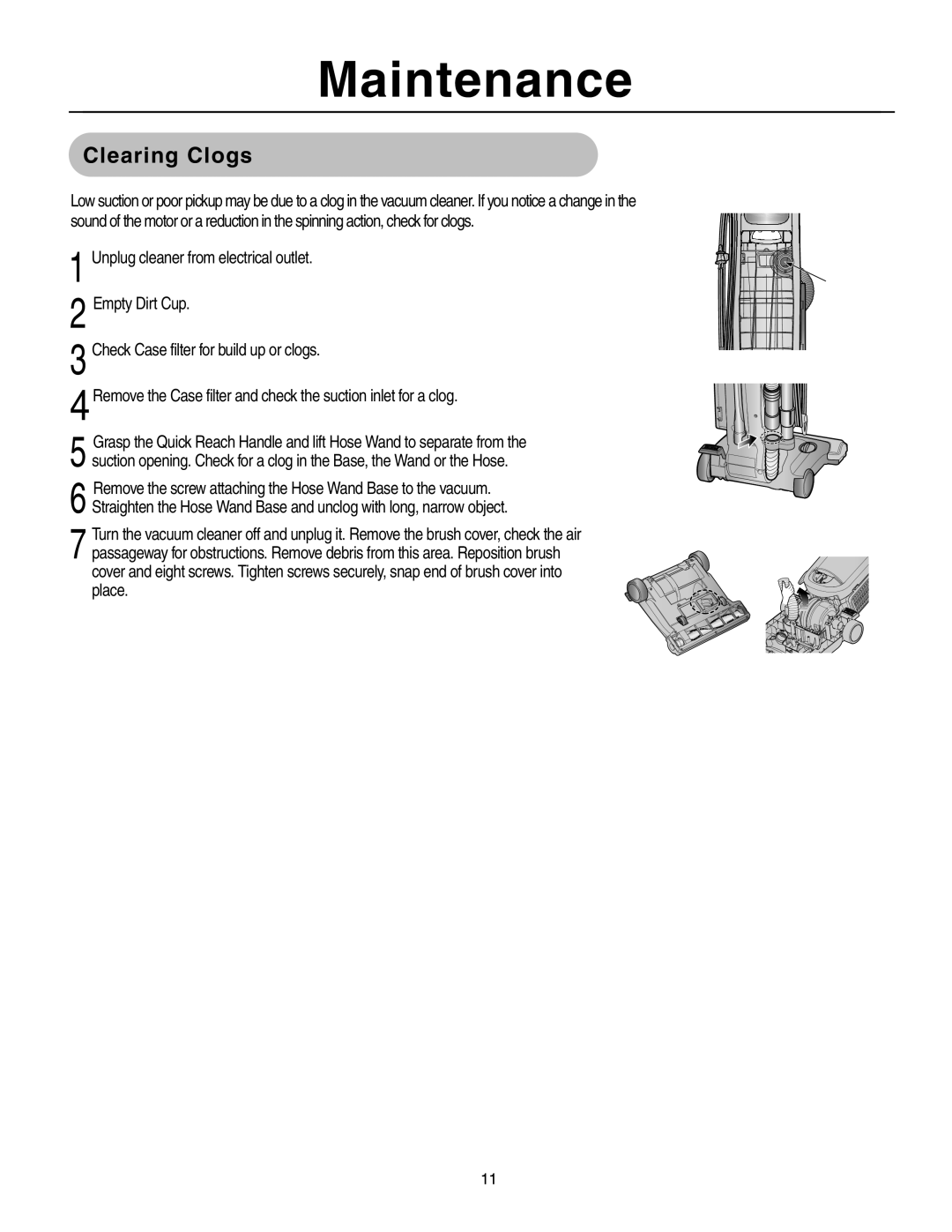 Samsung SU-8500 operating instructions Clearing Clogs, Maintenance 