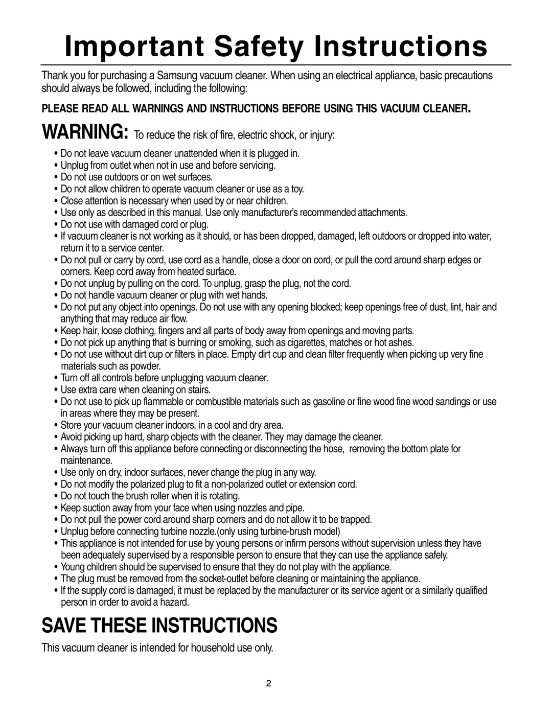 Samsung SU-8500 operating instructions Important Safety Instructions, Save These Instructions 