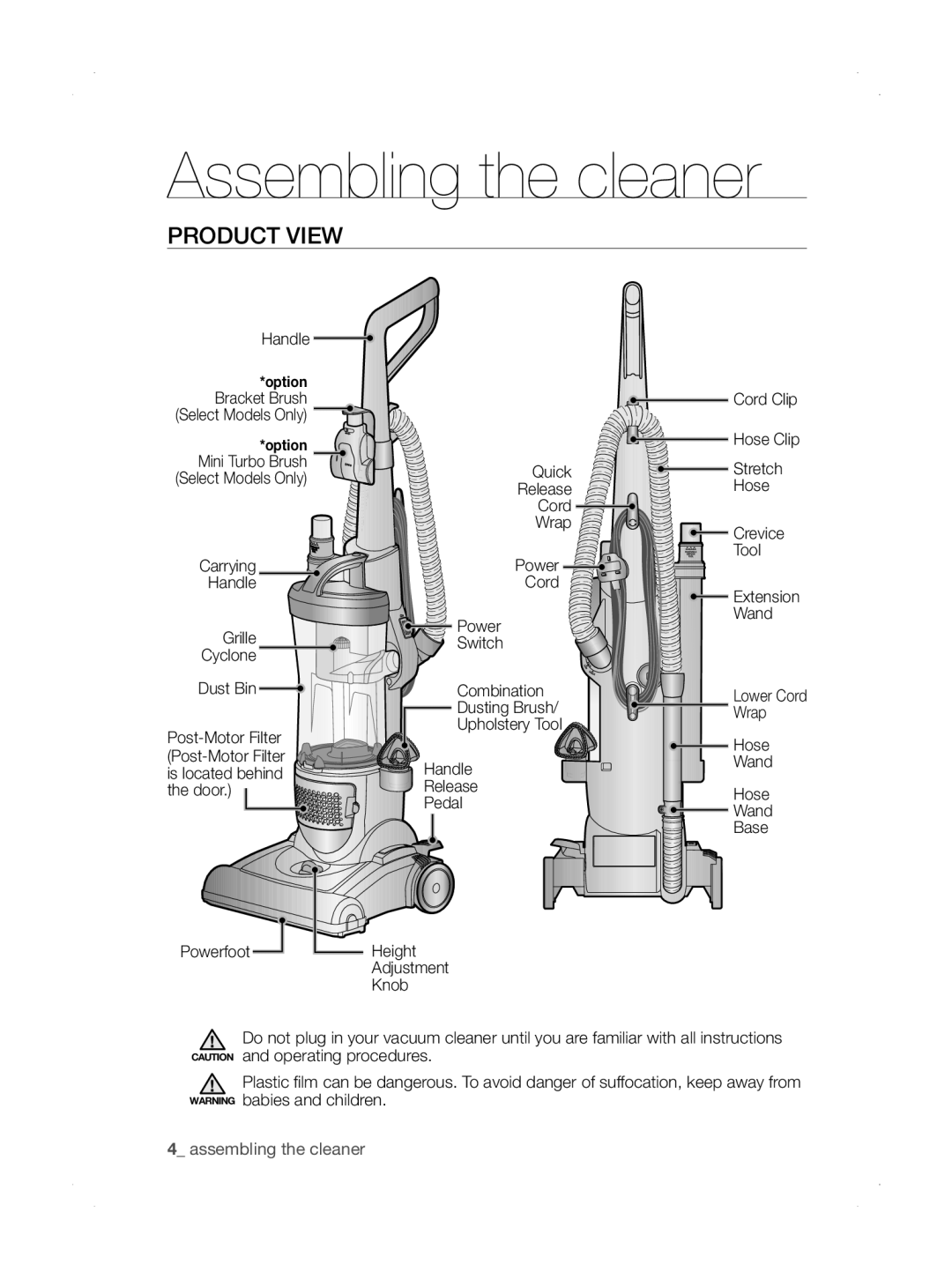 Samsung SU33 Series user manual Assembling the cleaner, Product View 