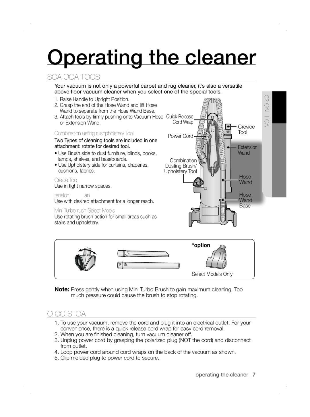 Samsung SU33 Series user manual Special on-board tools, Power Cord Storage, Option 