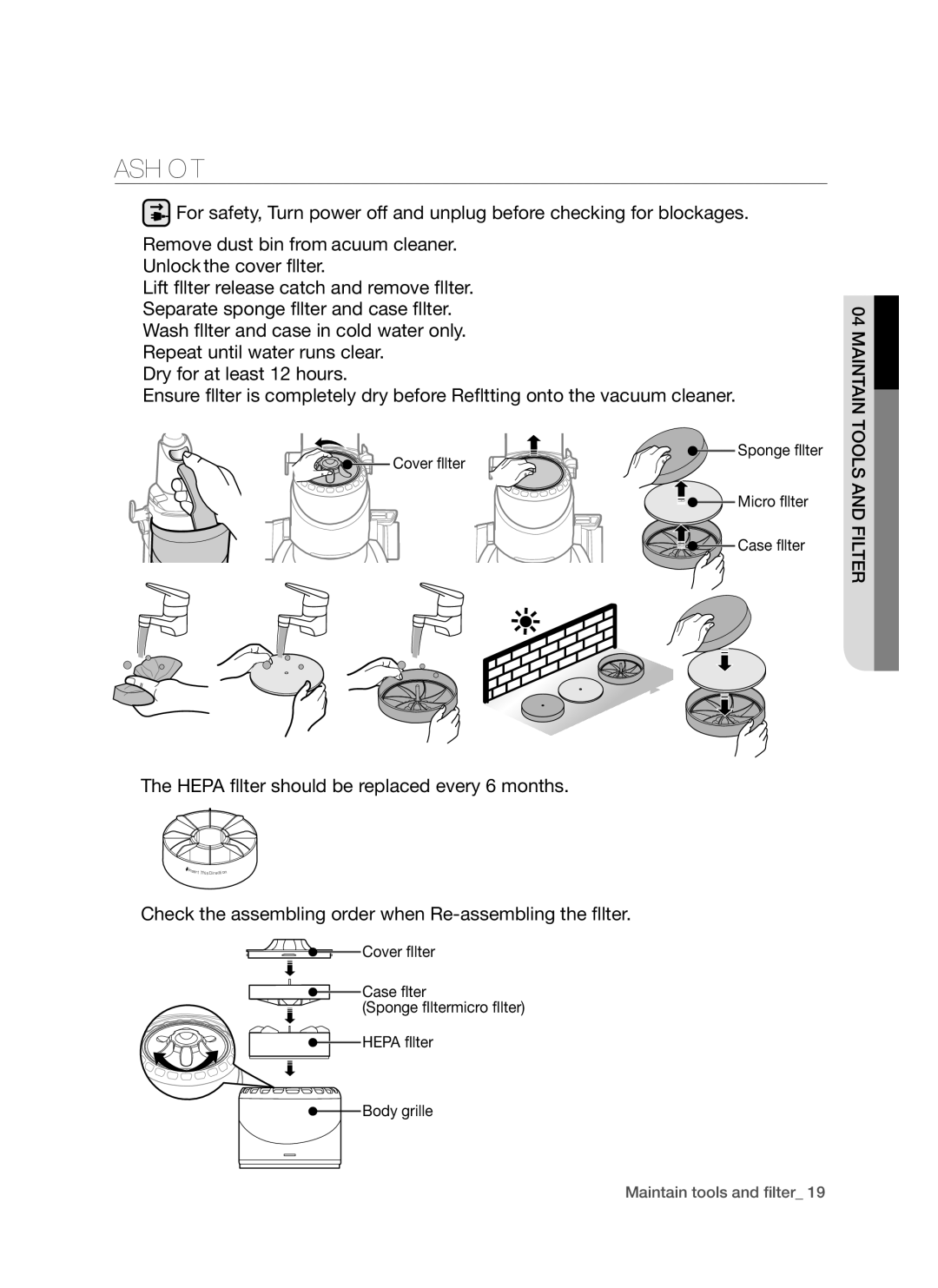 Samsung DJ68-00264B, SU9380 user manual WAShINg YOuR FIlTER 