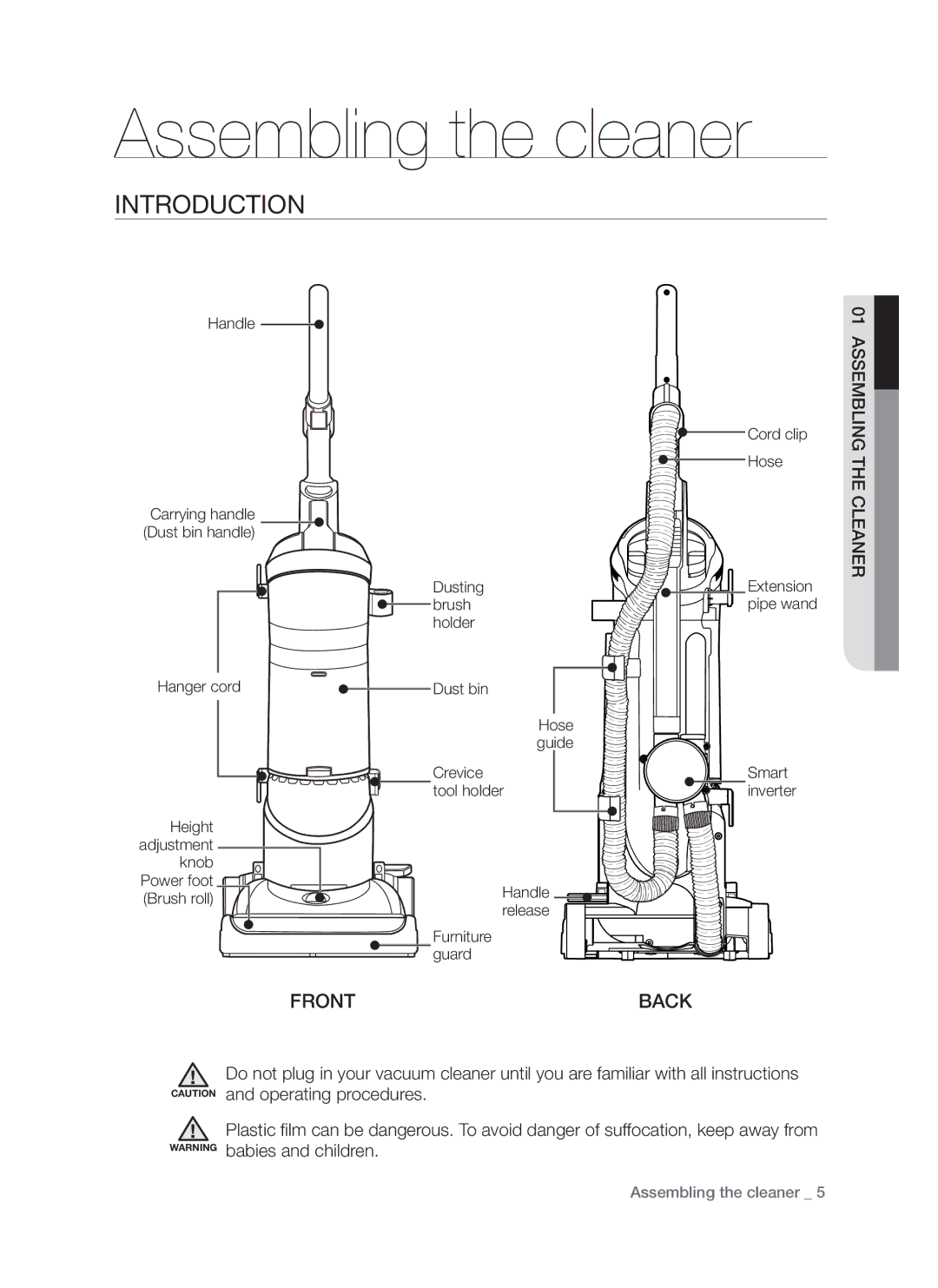 Samsung DJ68-00264B, SU9380 user manual INTROducTION, HlEANERTg, ASSEMblIN 