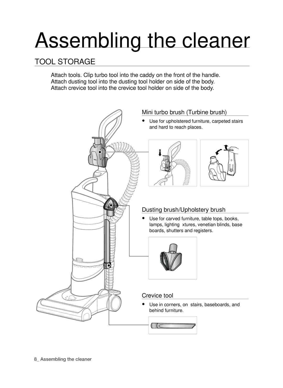 Samsung SU9380, DJ68-00264B user manual TOOl STORAgE 