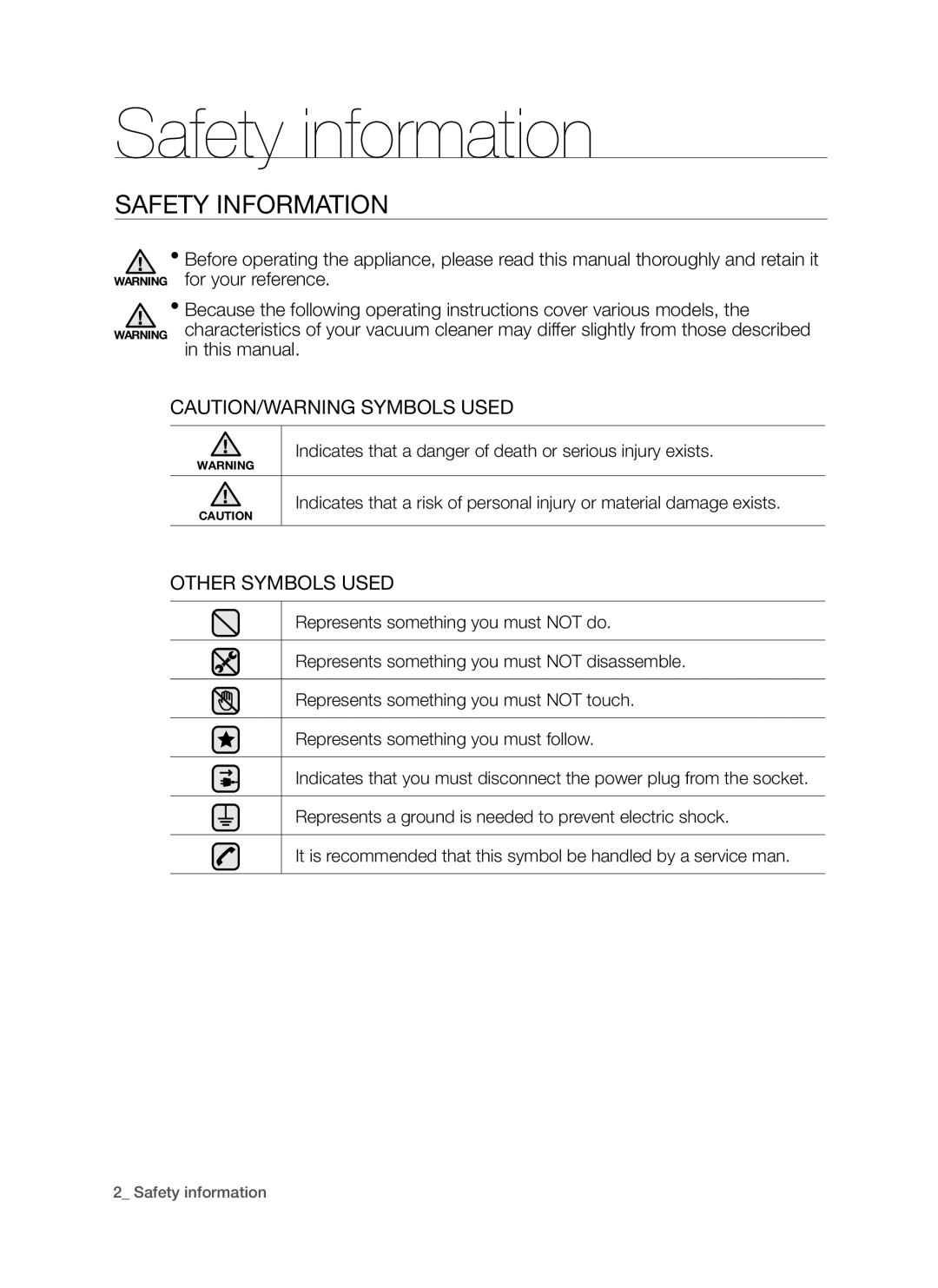 Samsung SU9380, DJ68-00264B user manual Safety information, Safety Information 