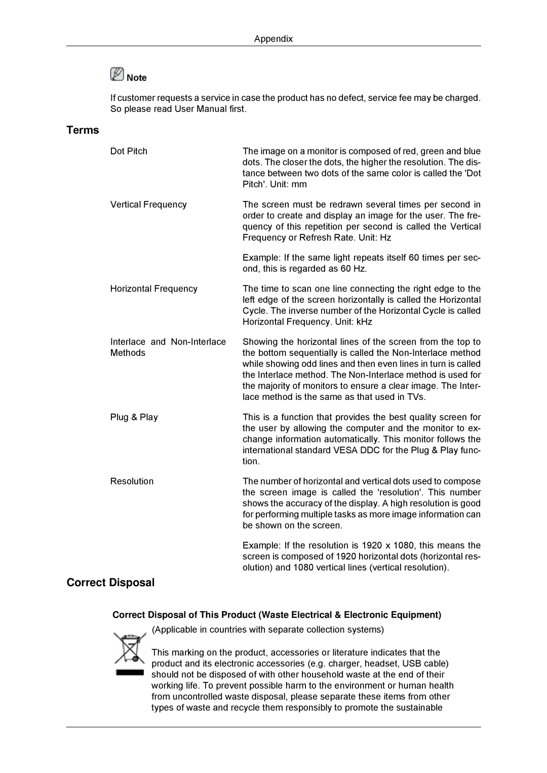 Samsung NP200A5BA03US, SUR40, 460DR-2, TC190-2/4 user manual Terms, Correct Disposal 