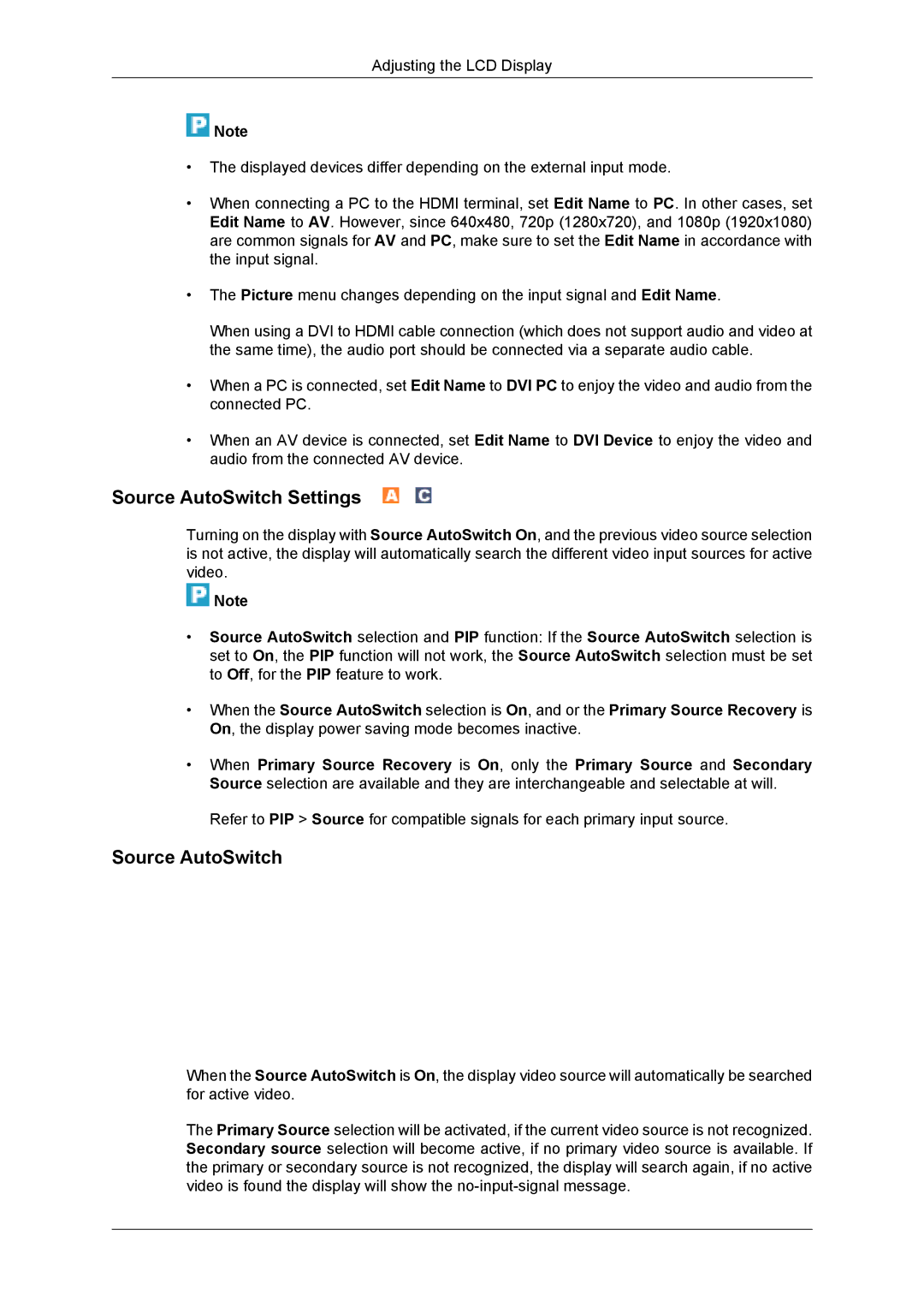 Samsung TC190-2/4, SUR40, 460DR-2, NP200A5BA03US user manual Source AutoSwitch Settings 