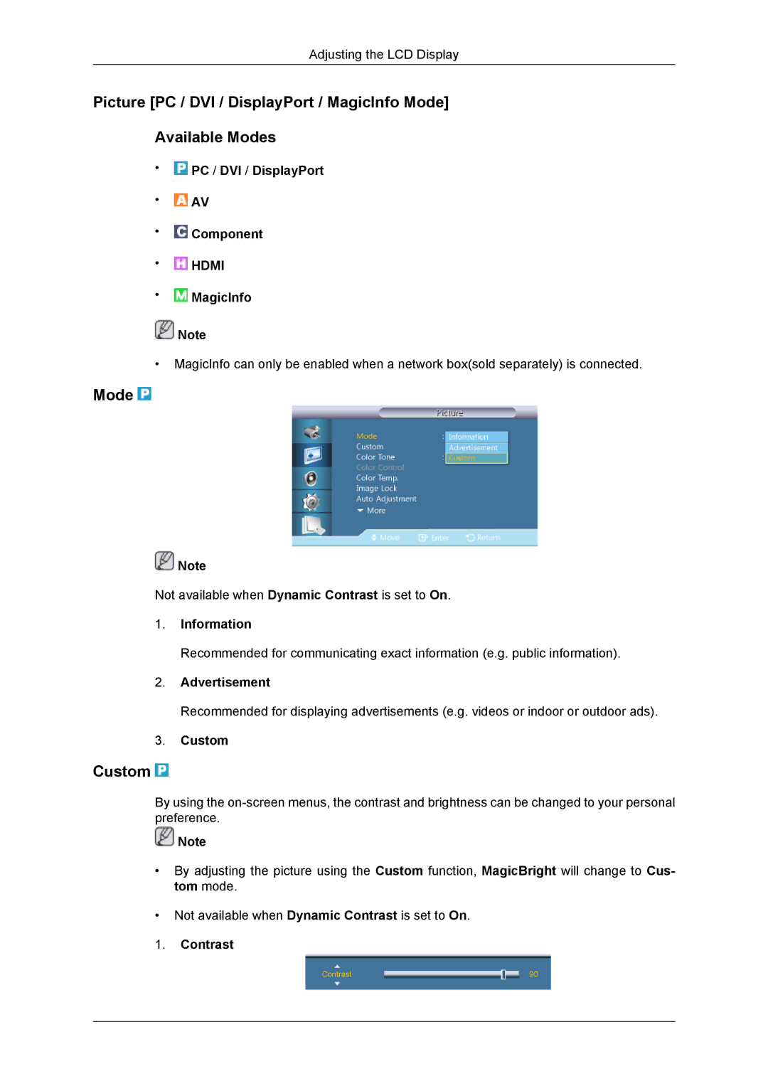 Samsung 460DR-2, SUR40, NP200A5BA03US, TC190-2/4 user manual Mode, Custom 