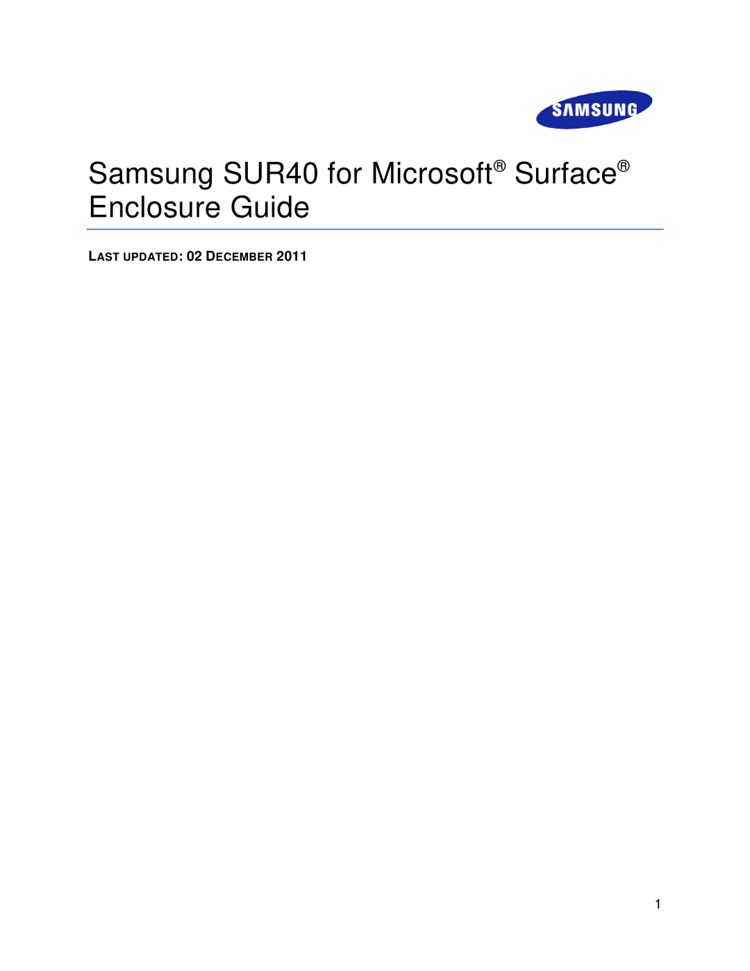 Samsung manual Samsung SUR40 for Microsoft Surface Enclosure Guide 